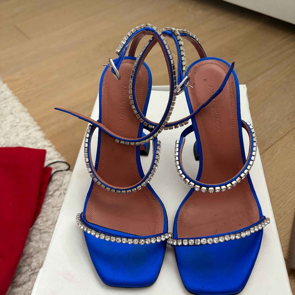 Amina Muaddi rhinestone heel pumps